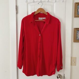 Basic Editions Vibrant Red Women's Button-Down Shirt Y2K Size Large